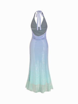 Ombre Sequin Halter Neck Mermaid Maxi Dress