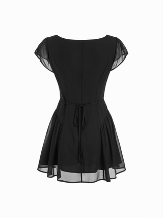 Chiffon Boat Neck Ruched A-line Mini Dress