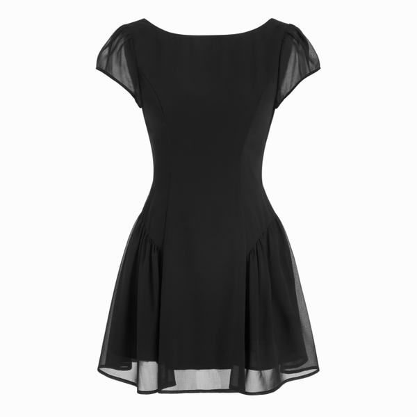 Chiffon Boat Neck Ruched A-line Mini Dress
