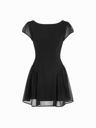 Chiffon Boat Neck Ruched A-line Mini Dress