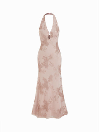 Tie Dye Floral Twisted Sequin Backless Mermaid Maxi Dress