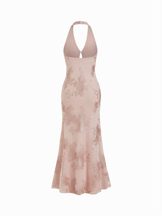 Tie Dye Floral Twisted Sequin Backless Mermaid Maxi Dress
