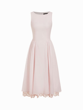 Boat Neck Bowknot Lace Trim A-line Midi Dress