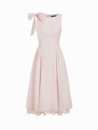 Boat Neck Bowknot Lace Trim A-line Midi Dress