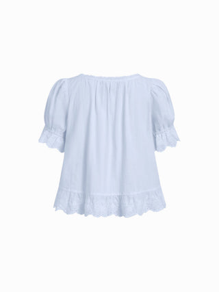 Cotton Lace Trim Knotted Short Puff Sleeve Blouse