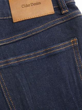 Stretch Denim Mid Rise Washed Metal Detail Straight Leg Jeans