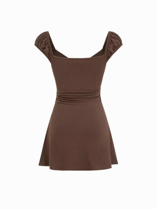 Cotton-blend Floral Embroidery V-neck Puff Sleeve A-line Mini Dress
