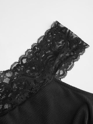 Textured Off-shoulder Lace Panel Ruched A-line Mini Dress