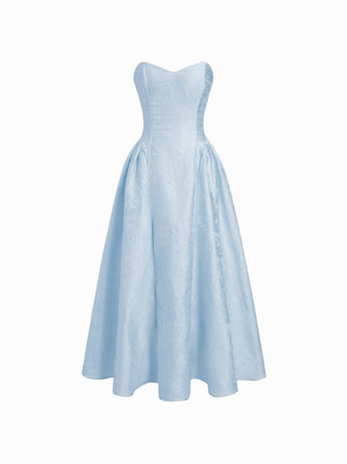 Floral Jacquard Sweetheart Neck Lace up Flared Maxi Dress