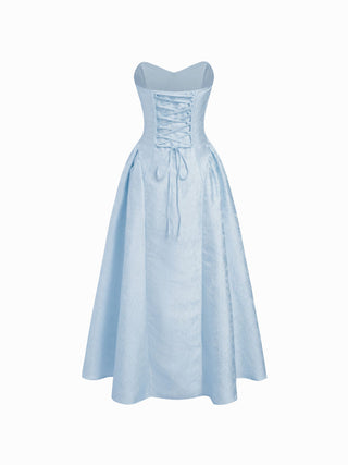 Floral Jacquard Sweetheart Neck Lace up Flared Maxi Dress
