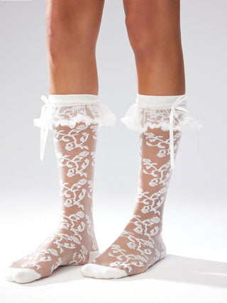 BOWKNOT LACE TRIM OVER THE CALF SOCKS