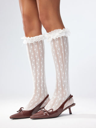 FLORAL LACE OVER THE CALF SOCKS