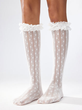 FLORAL LACE OVER THE CALF SOCKS