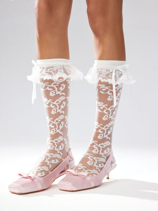 BOWKNOT LACE TRIM OVER THE CALF SOCKS