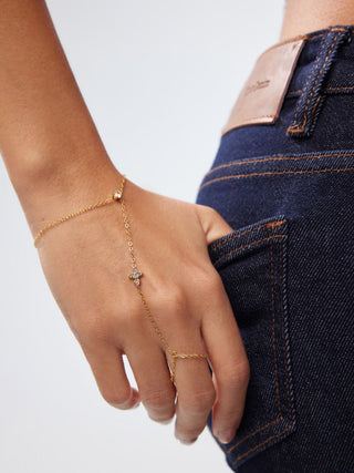 CROSS & RHINESTONE STAINLESS STEEL HAND CHAIN BRACELET
