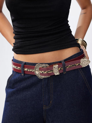 ENGRAVED LEOPARD PRINT BUCKLE BELT