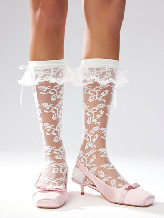 BOWKNOT LACE TRIM OVER THE CALF SOCKS