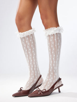 FLORAL LACE OVER THE CALF SOCKS