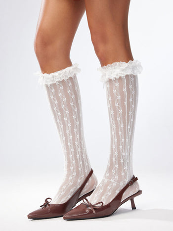 FLORAL LACE OVER THE CALF SOCKS