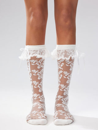 BOWKNOT LACE TRIM OVER THE CALF SOCKS