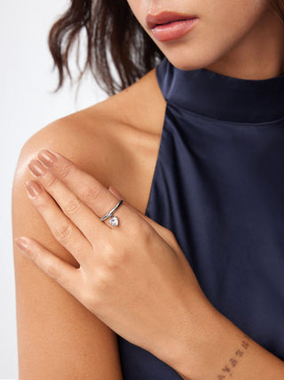 RHINESTONE HEART STAINLESS STEEL RING