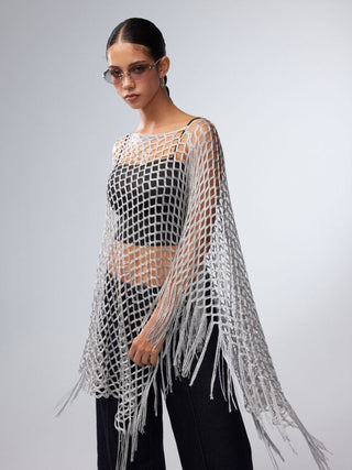 KNITTED FRINGED CAPE
