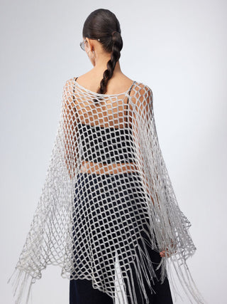 KNITTED FRINGED CAPE