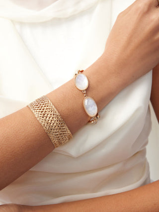 2PCS GEMSTONE & TEXTURED BRACELET SET