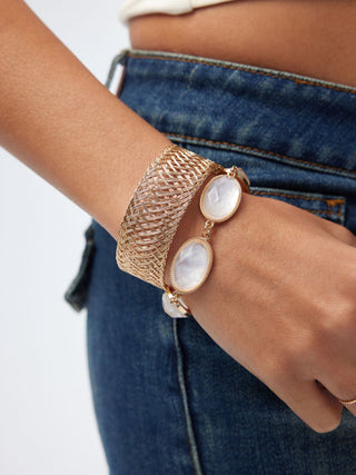 2PCS GEMSTONE & TEXTURED BRACELET SET