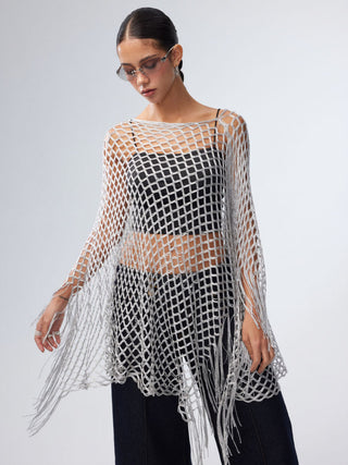 KNITTED FRINGED CAPE