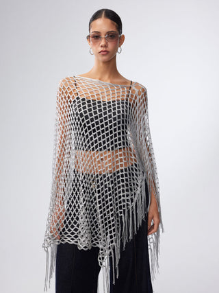 KNITTED FRINGED CAPE