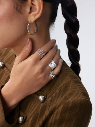 3PCS FAUX PEARL & TWISTED RING SET