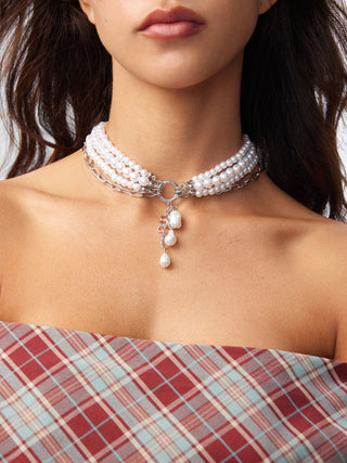 FAUX PEARL BEADED LAYERED NECKLACE