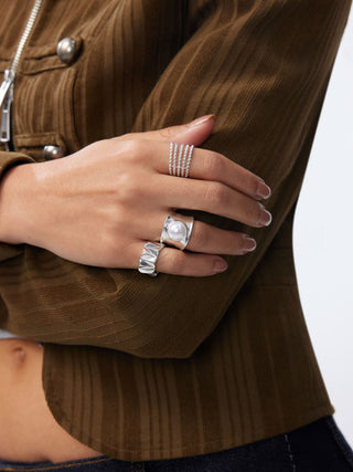 3PCS FAUX PEARL & TWISTED RING SET