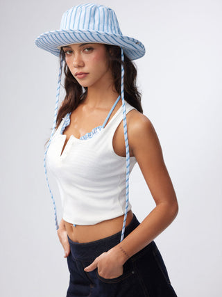 STRIPED LACE-UP BUCKET HAT