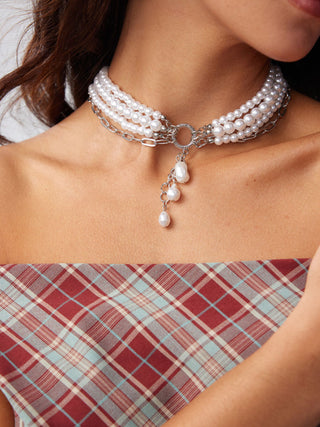 FAUX PEARL BEADED LAYERED NECKLACE