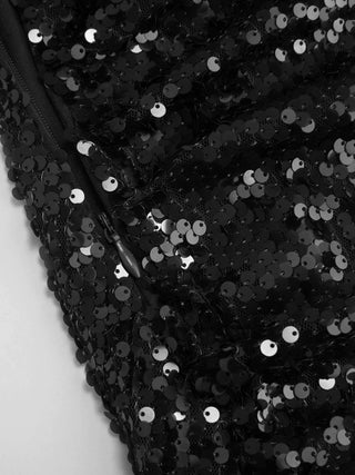 Sequin Deep V-neck Halter Mini Dress