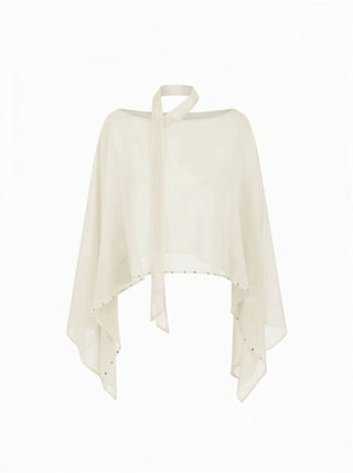 Chiffon Boat Neck Cloak Sleeve See-through Oversized Cape With Scarf