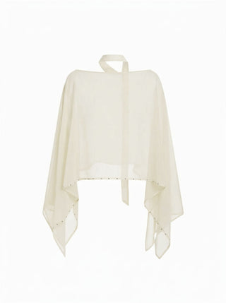 Chiffon Boat Neck Cloak Sleeve See-through Oversized Cape With Scarf