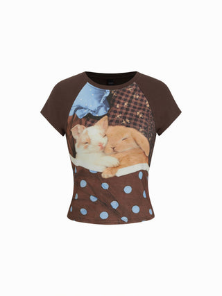 Cotton-blend Bunny Graphic Raglan Sleeve Tee