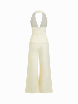 V-neck Backless Metal Detail Straight Leg Jumpsuit