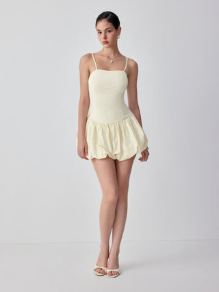 Cotton-blend Square Neck Low Rise Bubble Hem Mini Dress