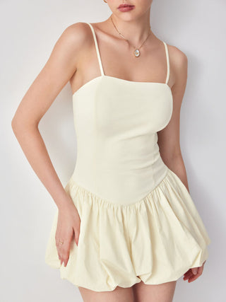 Cotton-blend Square Neck Low Rise Bubble Hem Mini Dress