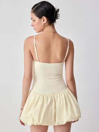 Cotton-blend Square Neck Low Rise Bubble Hem Mini Dress