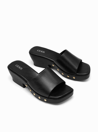 STUDDED PLATFORM MULE SANDALS