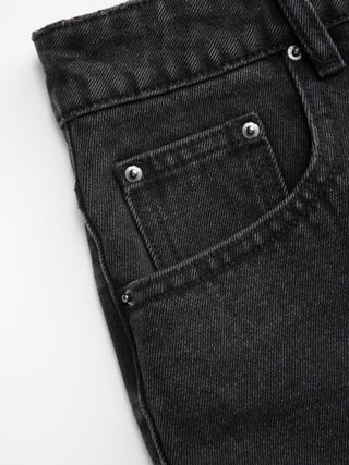 Denim Low Rise Washed Metal Detail Roll Hem Micro Shorts