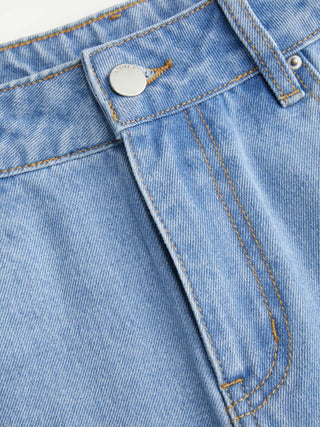 Denim Low Rise Washed Metal Detail Roll Hem Micro Shorts