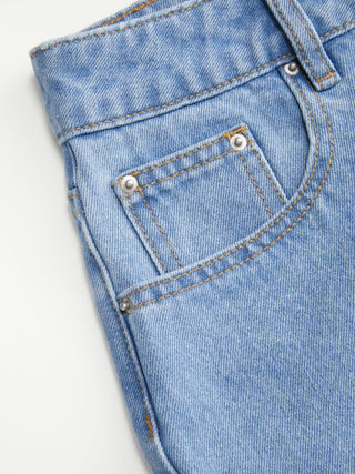 Denim Low Rise Washed Metal Detail Roll Hem Micro Shorts