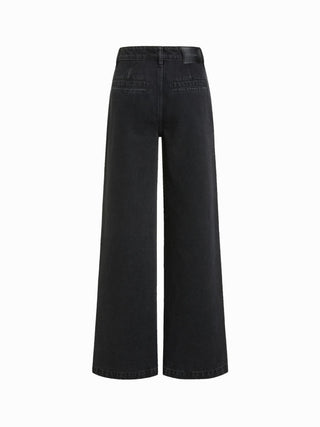 Denim Low Rise Washed Metal Detail Wide Leg Jeans