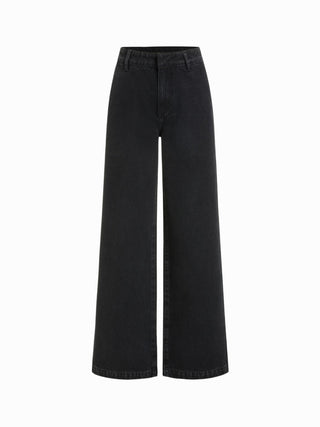 Denim Low Rise Washed Metal Detail Wide Leg Jeans